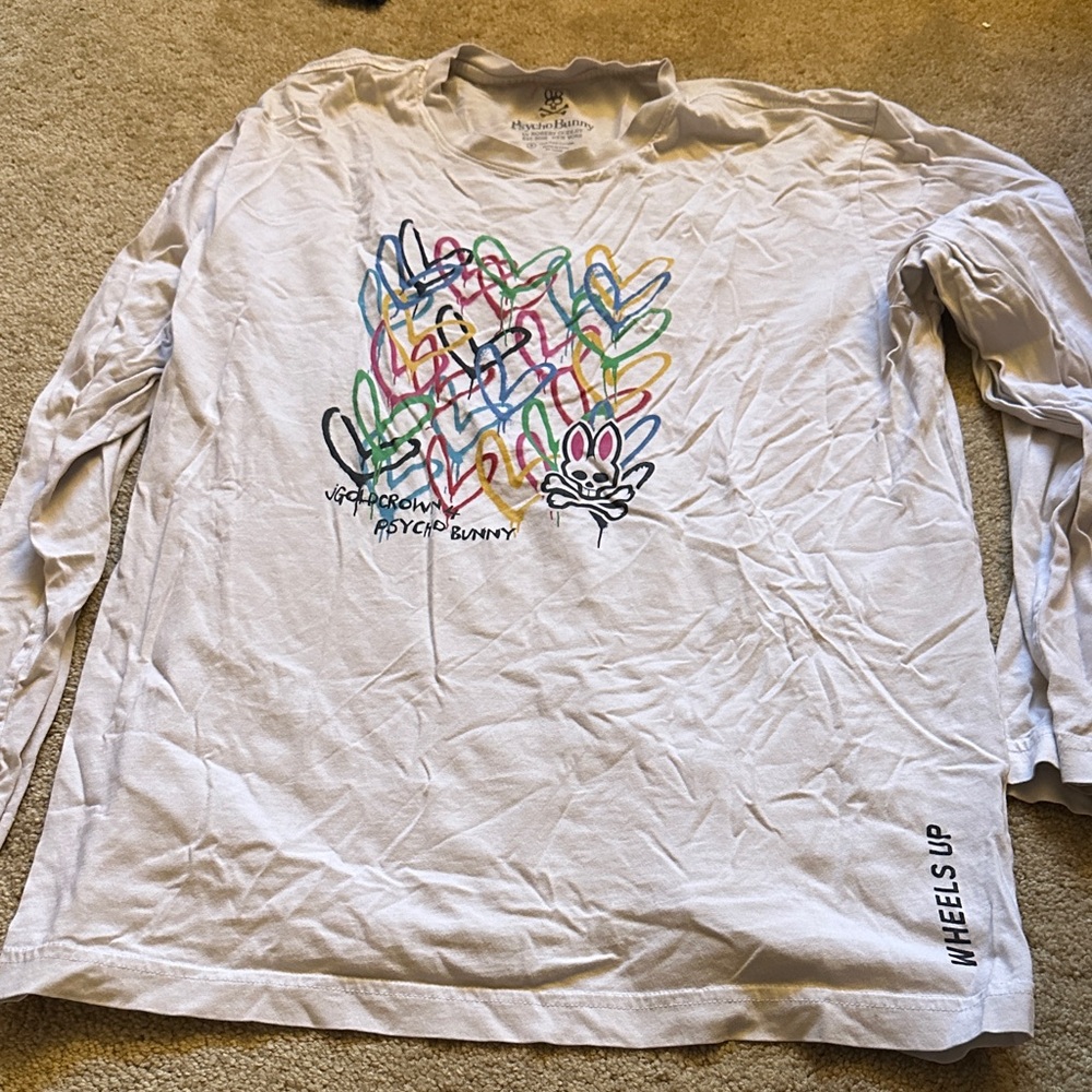 Psycho Bunny White Long Sleeve Shirt with Colorful Graphic collab with wheels up